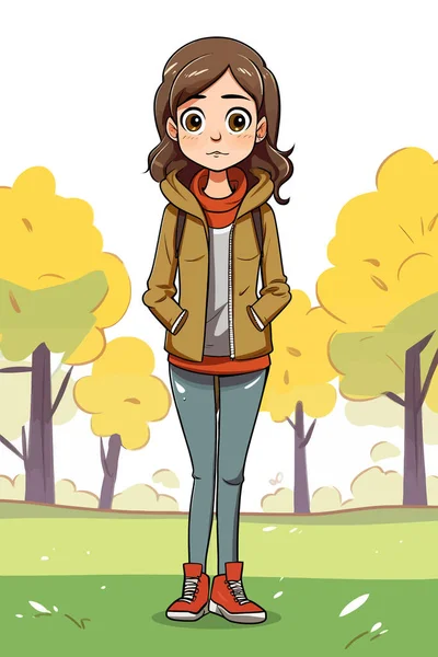 Vector Illustration Cartoon Girl Standing Garden — Stock Vector