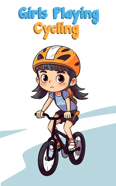 Ilustración Vectorial Ciclismo Caracteres Chica Dibujos Animados Cuerpo Entero — Vector de stock