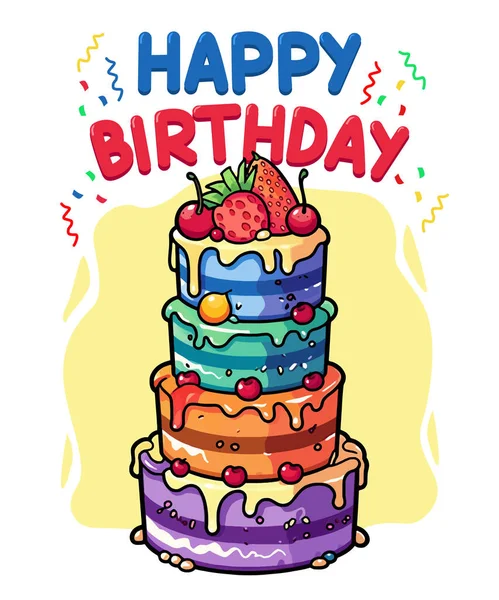 Hyvää Syntymäpäivää Kortti Kakku Kynttilä — vektorikuva