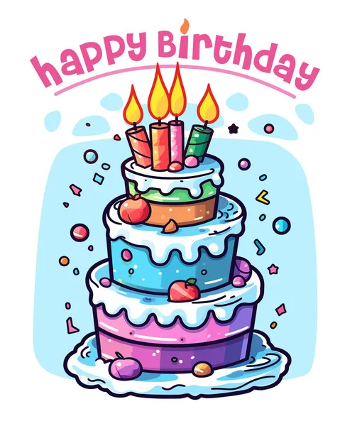 Happy Birthday Card Cake Candle Vector Illustration Graphic Design — Stock Vector