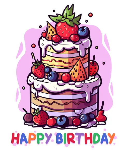 Birthday Card Sweet Cake Berries — Stock Vector