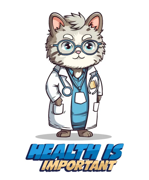 Güzel Bir Kedi Doktoru Steteskoplu Bir Şırınga — Stok Vektör