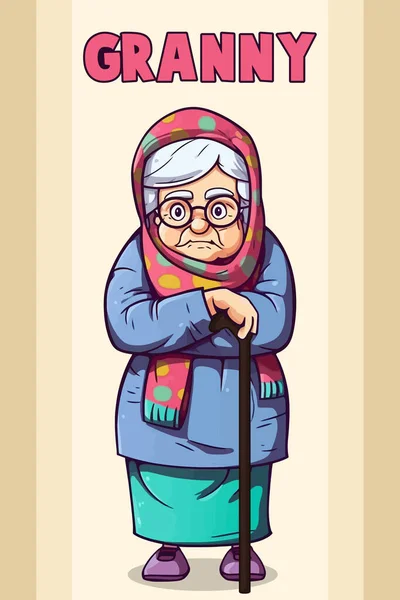 Großmutter Mit Rohrstock — Stockvektor