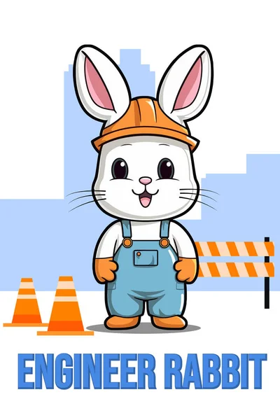 Illustration Rabbit Uniform Construction Sign Isolated White Background — Stock Vector