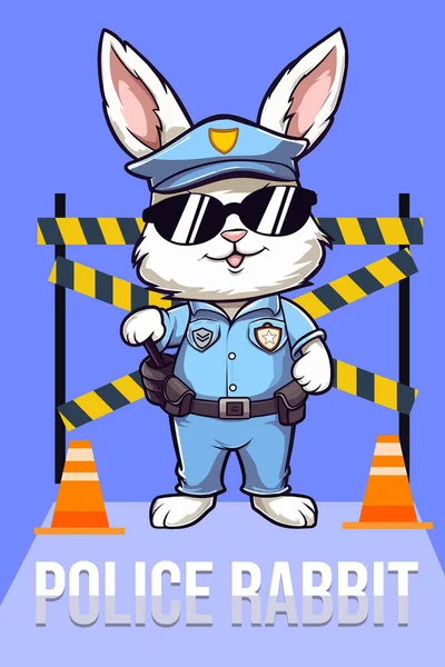 Police Rabbit Police Hat Glasses White Background Illustration Isolated — Stock Vector
