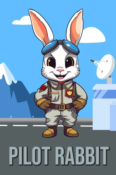 Cute Rabbit Pilot Cartoon Character — Stock Vector