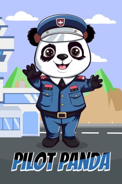 Vektör Illustration, Pilot Panda, Hayvan Clipart, takım tasarımınız için sevimli panda maskotu çizimi.