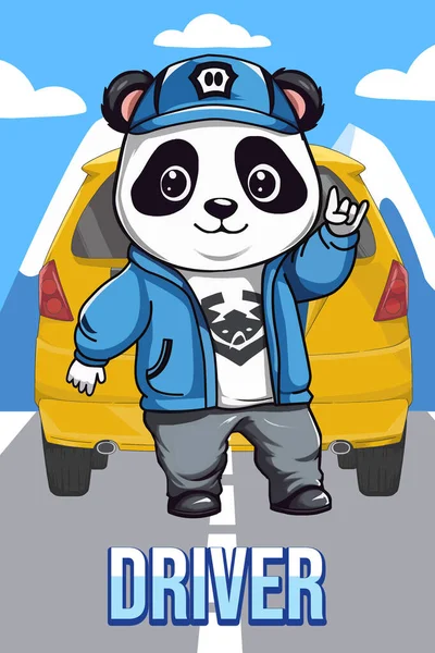 Vector Illustration Driver Panda Animal Clipart Γελοιογραφία Χαρακτήρα Του Οδηγού — Διανυσματικό Αρχείο