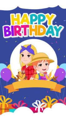 Vektör Canlandırması, Mutlu Yıllar Karakteri ve Metin Canlandırması