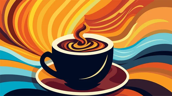 Абстрактная Красочная Чашка Кофе Брызгами Волнами — стоковый вектор