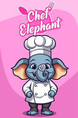 Vector Illustration, Chef Elephant, Animal Clipart, illustration of funny elephant with chef