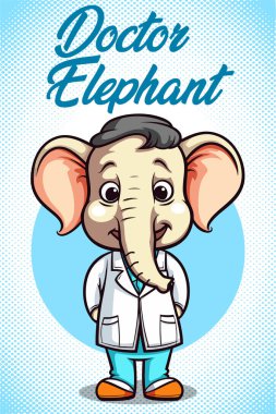 Vector Illustration, Doctor Elephant, Animal Clipart, vector illustration of cute cartoon elephant doctor