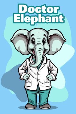 Vector Illustration, Doctor Elephant, Animal Clipart, doctor with elephant cartoon