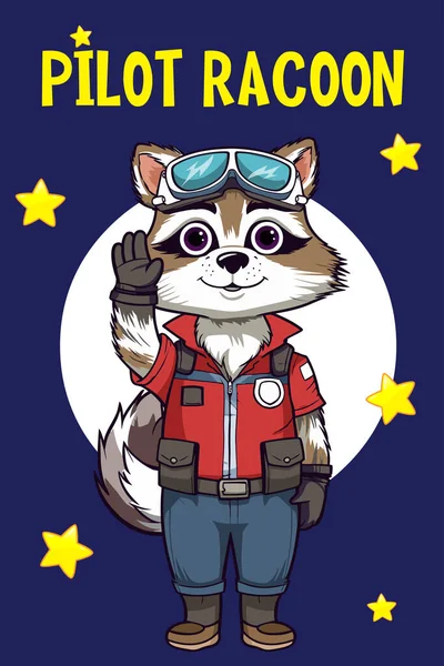 矢量图解 飞行员浣熊 动物气候 卡通可爱的宇航员眼镜 矢量说明 — 图库矢量图片