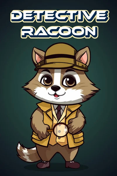 Vektorová Ilustrace Detektiv Racoon Animal Clipart Ilustrace Kresleného Psa Brýlemi — Stockový vektor