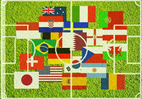 Aerial View Soccer Field Ball Flag — Stock Photo, Image