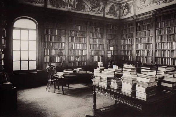 Estantes Biblioteca Con Ilustración Libros Antiguos — Foto de Stock