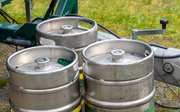 stock image Aluminum beer kegs from a brewery