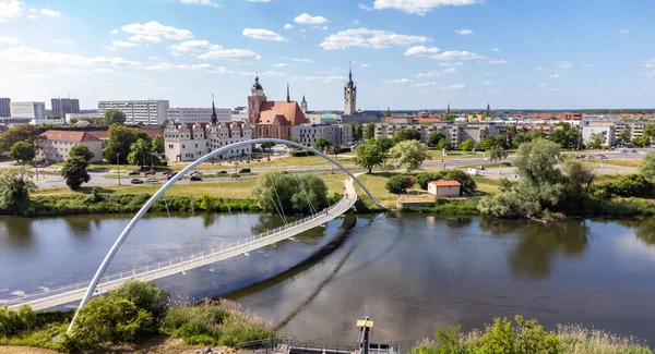 stock image view of the elbe river with dessau town