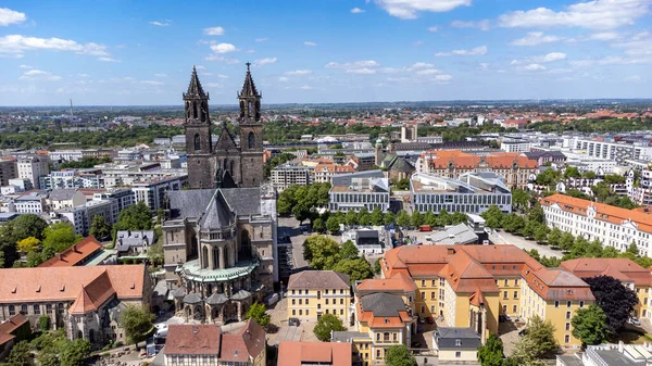 Vista Aérea Catedral Alemanha Oriental Magdeburgo — Fotografia de Stock