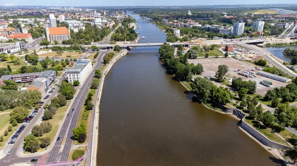 stock image aerial view of the magdeburg city with elbe
