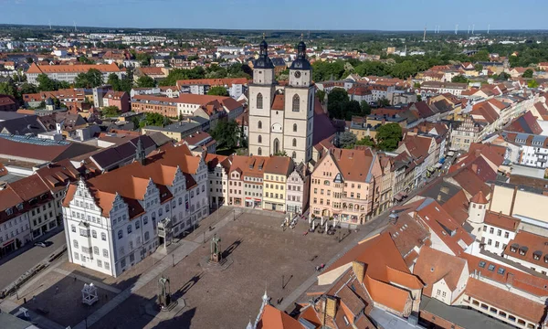 Vista Aérea Cidade Lutherstadt Wittenberg Wth Market Place Saxony Anhalt — Fotografia de Stock