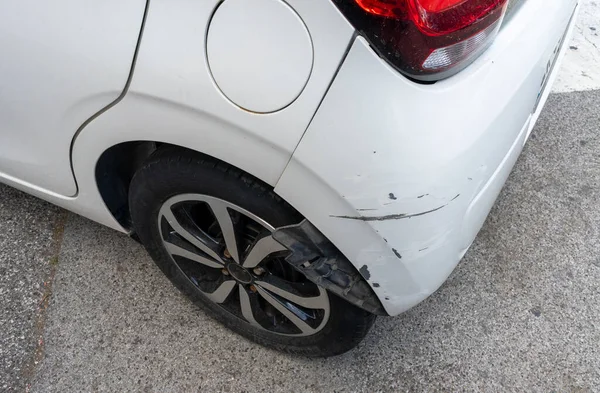 Paint Scratches Bumper White Car — Stock Photo, Image
