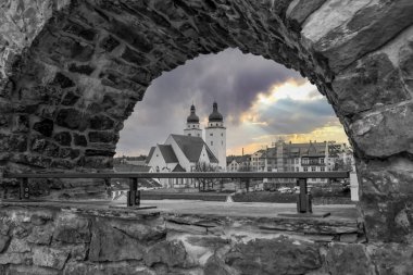 view of the city church from the old castle in  plauen vogtland east germany clipart