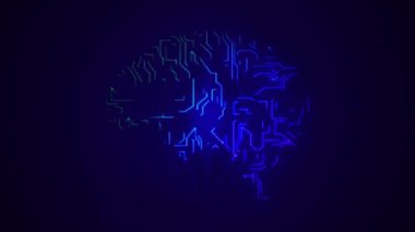 Kara Arkaplanda Nabız ve Yüzen Işık Enerjisi ile Holografik Mavi GPU Beyin Animasyonu, Bilimkurgu Teknoloji Noktası Haritası ile Fütürist Sinir Taraması Görüntü Döngüsü. Yüksek kalite 4k görüntü