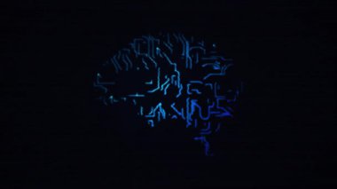 Kara Arkaplanda Nabız ve Yüzen Işık Enerjisi ile Holografik Mavi GPU Beyin Animasyonu, Bilimkurgu Teknoloji Noktası Haritası ile Fütürist Sinir Taraması Görüntü Döngüsü. Yüksek kalite 4k görüntü