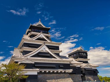 Kumamoto, Japonya - Ekim 2024: Güney Japonya 'daki Kyushu adasındaki Kumamoto Kalesi. Kale önemli deprem hasarı sonrasında yeniden inşa edildi..
