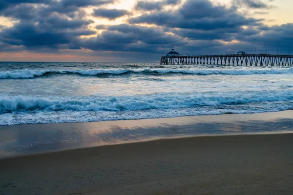 Pôr Sol Com Nuvens Imperial Beach Pier Perto San Diego — Fotografia de Stock