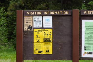 Moran, WY, ABD - 3 Temmuz 2024: Bridger-Teton Ulusal Ormanı 'ndaki Pacific Creek Dağılmış Kamp Bölgesi' nde ahşap işareti