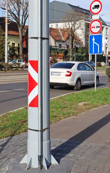 Metal Electricity Pole Traffic Signs Street — Stock Photo, Image