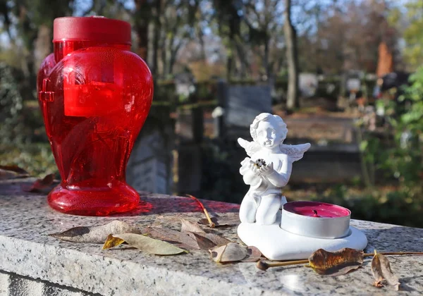 Lantern Agel Figurine Tombstone Public Cemetery — Stock Photo, Image