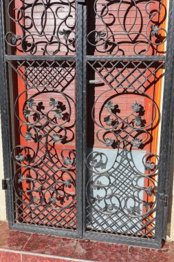 Wrought iron protector on a door of a house