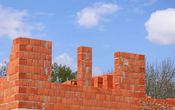 Brick Dinding Rumah Baru Daerah Konstruksi — Stok Foto