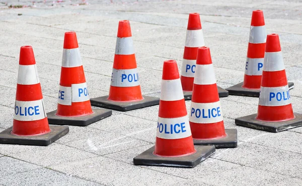 Police Traffic Cones Street — Stock Photo, Image