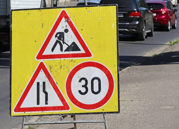 Traffic Signs Road Construction Site — Stock Photo, Image