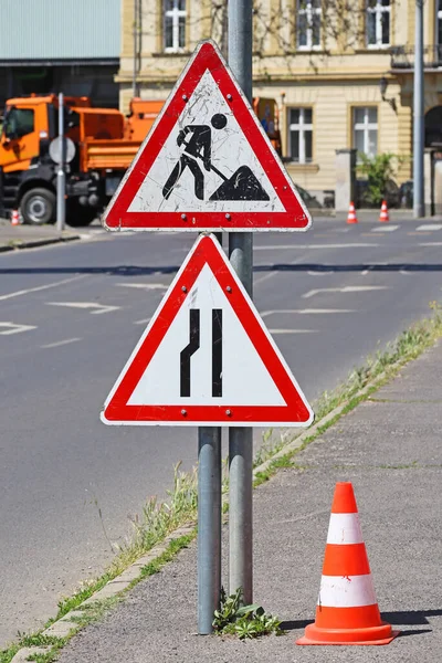 Road Works Traffic Sign Road Construction Site — Stock Photo, Image