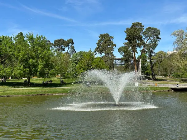 stock image Fountain in the lake,  Debrecen city Hungary