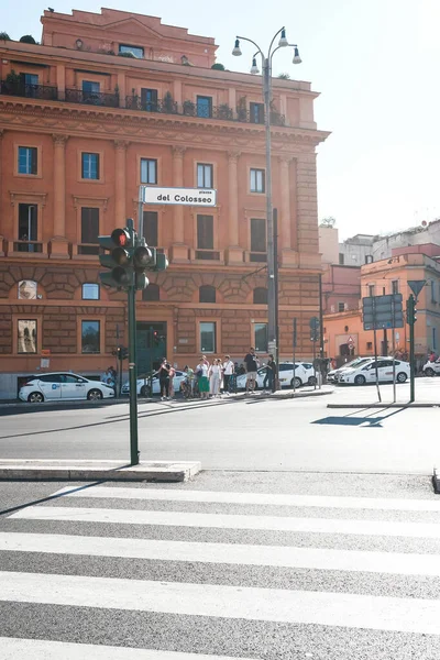 Rome Italië Oktober 2022 Straatbord Piazza Del Colosseo Piazza Del Rechtenvrije Stockfoto's