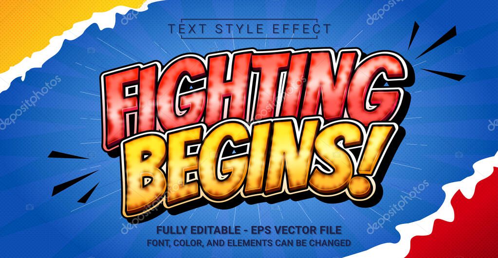 Fighting Begins Text Style Effect. Editable Graphic Text Template.