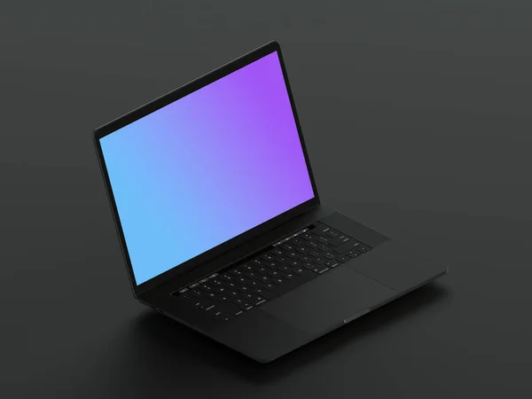 Laptop Preto Fundo Preto Com Tela Digital Isolada — Fotografia de Stock