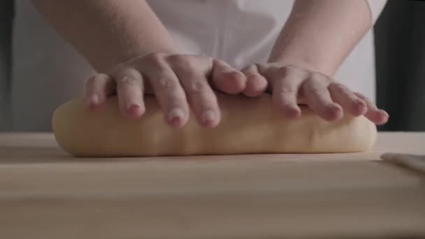 Woman Hands Rolling Kneading Dough Kitchen Process Fresh Home Made — Video