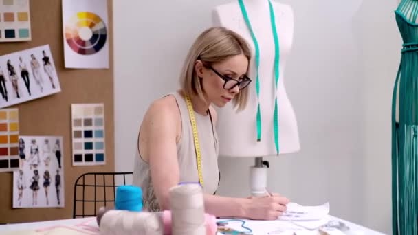 Macrame Threads Coils Color Swatch Designer Workplace Fashion Studio Dressmaker — Stock Video
