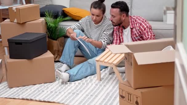 Home Diy Delight Ein Fröhliches Junges Paar Stellt Moderne Regalmöbel — Stockvideo