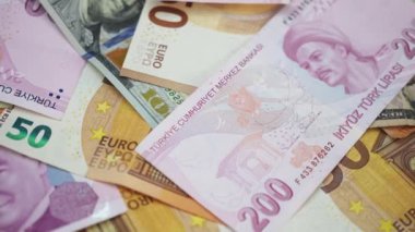 Artan enflasyonu daha istikrarlı para birimine kıyasla önemli ölçüde azaltan tablo üzerindeki Türk lirası ve avro banknotları