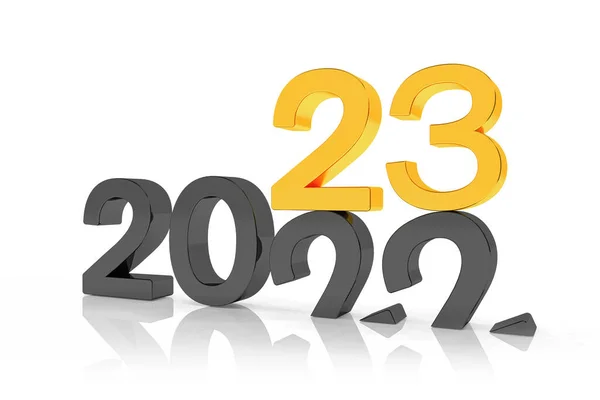 Återgivning Siffrorna 2022 Och Svart Och Guld Över Vit Reflekterande — Stockfoto