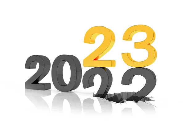 Renderizado Los Números 2022 Negro Oro Sobre Fondo Blanco Reflectante — Foto de Stock